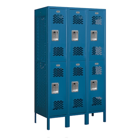 Salsbury Industries 2 Tier Vented Locker, 36"Wx66"Hx18"D, 6 Door, Blue, Unassembled 72358BL-U